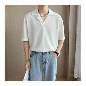 Camiseta Casual de Punto con Estampado Personalizado, Color Sólido, Manga Corta Delgada, 100% Algodón, Antibolitas, para Hombre, Todas las Temporadas, Talla Grande - Product Image 1