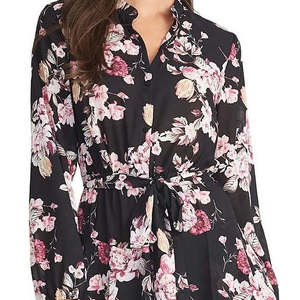 Abito chemisier da donna Rachel Roy Ally con stampa floreale e cintura, taglia Small, nero, con vita naturale traspirante - Product Image 3