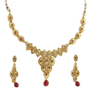 Kriaa 1100532 Red Austrian Stone <b>Necklace</b> <b>Set</b> 18K Gold Plated Fine Jewelry with Copper and <b>Pearl</b> for Wedding or Gift - Product Image 1