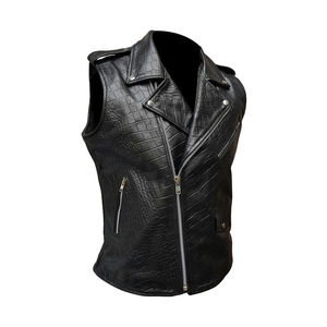 Fournisseur OEM Gilet en cuir pour homme Véritable cuir de vache Style motard avec logo personnalisé et marque privée Vente en gros Gilet en cuir pour homme - Product Image 1
