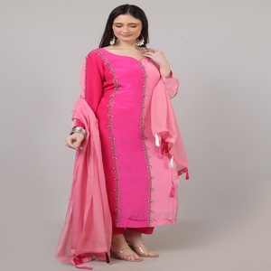 Elegant Women Style 3pc Palazzo Suit Set 3 shades Pink with <b>Beads</b> Sequence <b>Thread</b> work Traditional Look With Style - Product Image 2