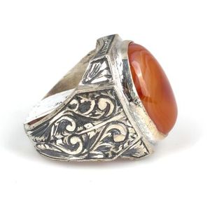 Bague pour homme faite à la main en argent sterling 925 avec pierre d'agate ovale sertie en forme de stylo pour un usage quotidien - Certifiée GRS et IGI - Product Image 4
