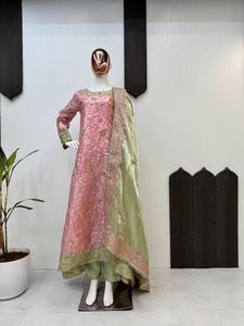 Thường xanh thiết kế của phụ nữ mềm voan rắn Gown chudidar salwar dupatta Tự Nhiên Nặng thêu ren trực tiếp nhà sản xuất - Product Image 5