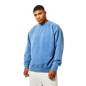 La mayoría de los hombres con estilo azul cielo ácido lavado relajado ajuste sudadera de gran tamaño para la venta personalizado Unisex liso lavado sudaderas - Product Image 1