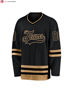 Custom Black Black-Old <b>Gold</b> Hockey Jersey Own Embroidery Logo and Name OEM Service Available - Product Image 3