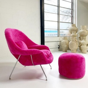 เก้าอี้ห้องนั่งเล่นราคาโรงงาน เก้าอี้พักผ่อนขนแกะ งานแฮนด์เมด Eero Saarinen Bespoke <span class=keywords><strong>Womb</strong></span> <span class=keywords><strong>Chair</strong></span> และ Pouf Ottoman ขนแกะ - Product Image 6