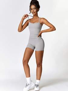 Ensemble de soutien-gorge de sport et de leggings pour femmes, nouveau design respirant à séchage rapide, motif uni, shorts pour le fitness et le yoga, logo frontal - Product Image 3