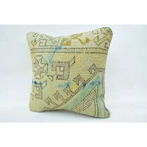 Beige Wool Patchwork Kantha Pillow 16x16 Inch Luxury Decorative Cushion with Floral Embroidered Woven Pattern <b>Bedding</b> Accessory - Product Image 3