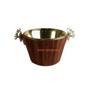 ถังไม้สักสีน้ำตาลขวดไวน์คุณภาพสูงทำจากสแตนเลสขัดเงากระจกถังน้ำแข็งไวน์ขนาดใหญ่ด้ามจับกวาง - Product Image 1