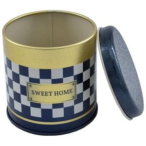 0.5L round <b>Metal</b> Tin with Wooden Lid Ø90x90mm Checkerboard Design <b>Metal</b> Baskets <b>Product</b> Category - Product Image 3