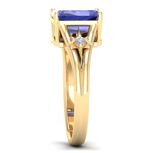Bague solitaire en or massif 14 carats avec pierre précieuse tanzanite taille émeraude de 2,5 carats, prix de gros REYES, cadeaux de mariage de luxe, bijoux fins - Product Image 3
