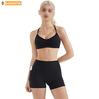 Ensemble de sport uni pour femme SAMAVIA avec soutien-gorge de sport à ceinture et leggings taille en V, idéal pour la gym, l'entraînement, le yoga et le fitness, 2 pièces, personnalisable