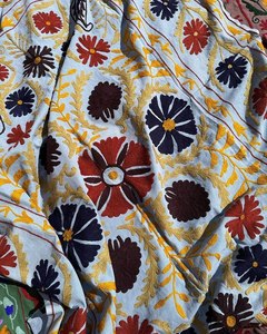 Algodón bordado Suzani edredones Suzani algodón colcha bordado a mano colgante de pared antiguo Floral doble Manta - Product Image 3