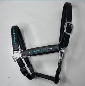 Adeefa Enterprise Leather Halter Turquoise Crystal For Horses With SS Fitting Headcollar for Horses. - Product Image 1