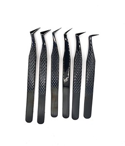 La mejor bota de agarre, pinzas para pestañas de 90, 75 y 65 grados, punta de fibra lisa, pinzas para pestañas altas de acero inoxidable de Color plasma negro - Product Image 5