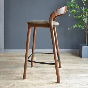 <span class=keywords><strong>Tabouret</strong></span> de <span class=keywords><strong>bar</strong></span> de cuisine nordique moderne, logo personnalisé, coussin en tissu, <span class=keywords><strong>bois</strong></span> massif, dossier haut, comptoir, design scandinave, parc - Product Image 3