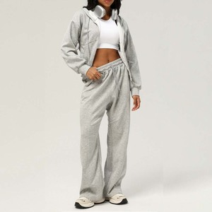 Ensemble de survêtement 2 pièces pour femme, respirant, avec cordon de serrage, streetwear, coupe ample, pantalon de survêtement à jambes larges et sweat-shirt - Product Image 1