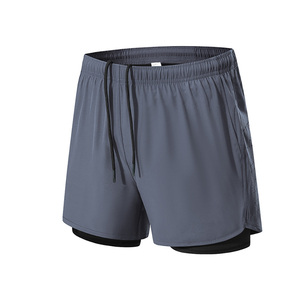 Short de course de sport de couleur unie respirant avec poches latérales 2 en 1 Short d'été pour hommes avec cordon de serrage personnalisé expédition DDP - Product Image 4