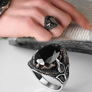 Wholesale Azuris 925 Sterling Silver Ottoman Men's <b>Ring</b> with Natural Stone Agate Handmade in Turkey VALKH1093 - Product Image 2