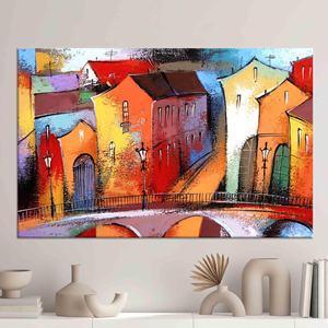 Impression sur toile de style vitrail moderne, vue sur la ville colorée, toile enveloppée - Product Image 1