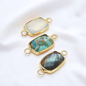 Fait à la main personnalisé Rectangle forme facettes pierre de lune charme Double caution connecteurs nouveauté bijoux pour chrétien en gros - Product Image 4