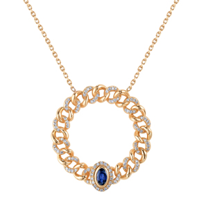 Luxury Gold Chain <b>Necklace</b> with Blue Gemstone Circular Pendant Elegant Women <b>Statement</b> Fashion Jewelry - Product Image 1