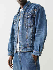 Manufacturer Custom Vintage Denim Winter Work Wear Jackets Reversible <b>Stand</b> Collar Front Letter Fleece Lining for Men Wholesale - Product Image 6