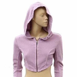 Sudadera corta clásica con cremallera completa para mujer 55% algodón 45% Spandex estilo hombro caído de gran tamaño recortado ajuste ligero estampado de punto - Product Image 4