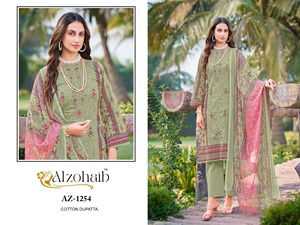 ชุดปากีสถานแบบกึ่งสำเร็จรูป คุณภาพพรีเมียม สีพาสเทลพีชและสีฟ้าอมเขียว ลายดอกไม้ พร้อมผ้าคลุมไหล่พิมพ์ลาย - Product Image 3