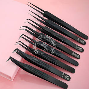 Pinzas para Extensión de Pestañas con Punta de Fibra Negra Antideslizante, Pinzas Mega Boot X Tip de 45 y 90 Grados para Extensión de Pestañas de Volumen - Product Image 1