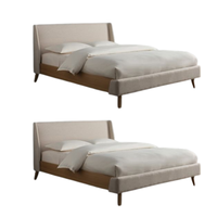Lit en teck massif de taille Queen, design moderne, avec tissu capitonné classique pour la décoration de chambre à coucher