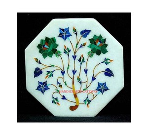Awesome Floral Design <b>Home</b> Decoration Handmade Natural White Marble Octagonal Shape Mix Inlay <b>Work</b> Coffee and Tea <b>Table</b> Top - Product Image 1