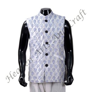 Vestes Kantha en coton indien imprimé à la main matelassé hiver col rond sans manches pour veste en coton imprimé à la main pour hommes - Product Image 2