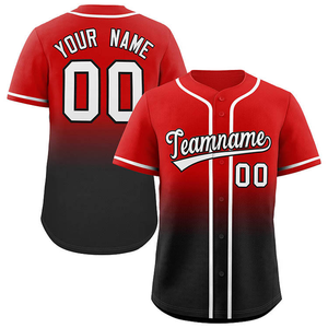 Custom Men's Short Sleeve Baseball Jersey Red-<b>Black</b> Gradient Crew Neck Sports Shirt Personalized Team Name Plus Size Breathable - Product Image 1