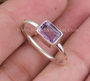 Anillo de Plata de Ley 925 con piedra preciosa amatista de corte cuadrado, joyería minimalista hecha a mano para mujer, idea de regalo - Product Image 3