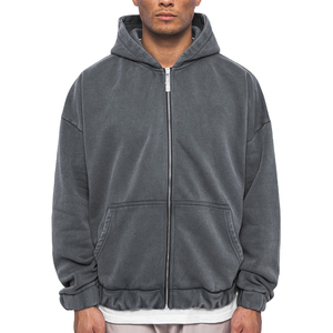 Sudadera con capucha y cremallera completa de algodón 2025 transpirable con estampado de logotipo personalizado 100%, sudaderas con cremallera de manga larga con hombros caídos, estilo de invierno - Product Image 3