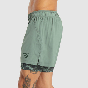 Shorts de sport 2-en-1 en coton pour hommes, grande taille, à séchage rapide, avec poches latérales, pour la course et la gym, style streetwear, vente en gros - Product Image 3