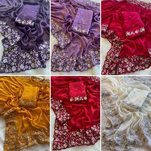 Look riche Nouvelle boutique indienne à la mode Exportation Crush Soie Broderie Élégant SEQUENCE TRAVAIL Sari Dernières exclusives Vêtements ethniques Saree - Product Image 2