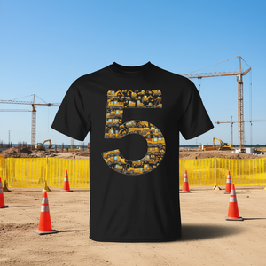 T-shirt con camion da costruzione, escavatore, bulldozer, per il 5° compleanno, design personalizzabile promozionale - Product Image 3