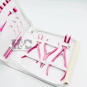 Kit d'outils pour extensions capillaires en acier inoxydable rose de qualité supérieure avec crochets à boucle, boîte, fils, aiguilles, pinces à ruban de vison durable, logo - Product Image 1