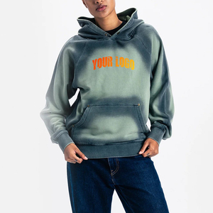 Sudadera con Capucha Personalizada Gree Oversize de Algodón 100% de Alto Gramaje para Hombre, con Lavado Ácido, Efecto Desgastado por el Sol y Rasgaduras, Ideal para Otoño - Product Image 1