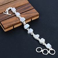 Pulsera de Plata de Ley 925 Bañada en Oro con Piedra Lunar Natural, Diseño Étnico Clásico Único, Hecha a Mano, para Amistad Cristiana