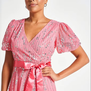 Élégante robe de soirée de luxe florale Aline robe de bal à manches une broderie de paillettes perlées longue forme de corps de haute qualité - Product Image 1