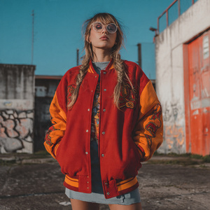 Chaquetas Varsity Extra Grandes para Mujer, Chaqueta Varsity Holgada con Hombros Caídos, Chaqueta Varsity de Lana para Mujer, Abrigo Varsity con Mangas de Lana para Mujer - Product Image 4