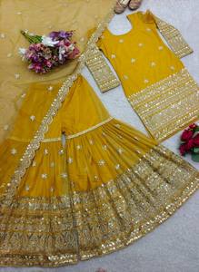 Tennecy Chinnon nouvelle broderie lourde séquence travail soie Sharara costume pakistanais Palazzo robe de mariée avec exportation mondiale - Product Image 4