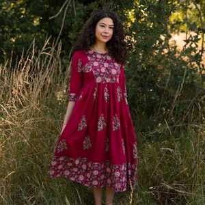 Handcrafted Amélia Bohemian Dress Ethical Cotton Block Print Holiday Dress - Product Image 1