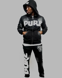 Conjunto Deportivo Personalizado de Sudadera con Capucha y Cremallera con Estampado Puff y Pantalones Deportivos Acampanados, 100% Algodón, Lavado Ácido, para Hombre - Product Image 4