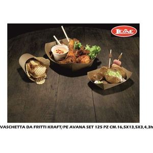 Set di scatole 125 pranzo monouso in Kraft/PE marrone 16.5X13.5X3.4X3.3 cm vassoio per alimenti fritti - Product Image 1