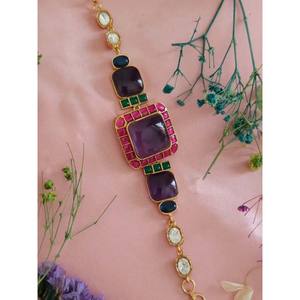 Bracelet floral classique de couleur or avec décor de pierre et de diamant multicolore pour les mariages, les fiançailles et les anniversaires-Cadeau - Product Image 5