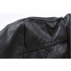 <b>Men's</b> Casual Winter <b>Leather</b> Jacket Punk Style Long Sleeve Hoodless <b>Washed</b> Canvas Outerwear OEM Fashionable Collar for - Product Image 4